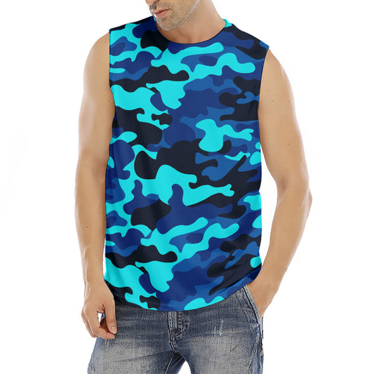 Blue And Black Camouflage Print Men's Fitness Tank Top