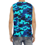 Blue And Black Camouflage Print Men's Fitness Tank Top
