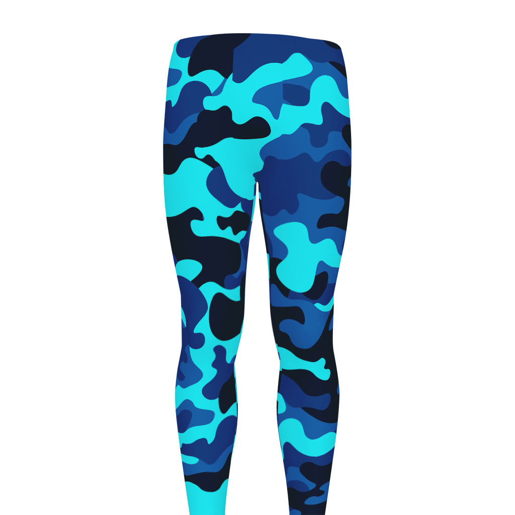 Blue And Black Camouflage Print Men's leggings