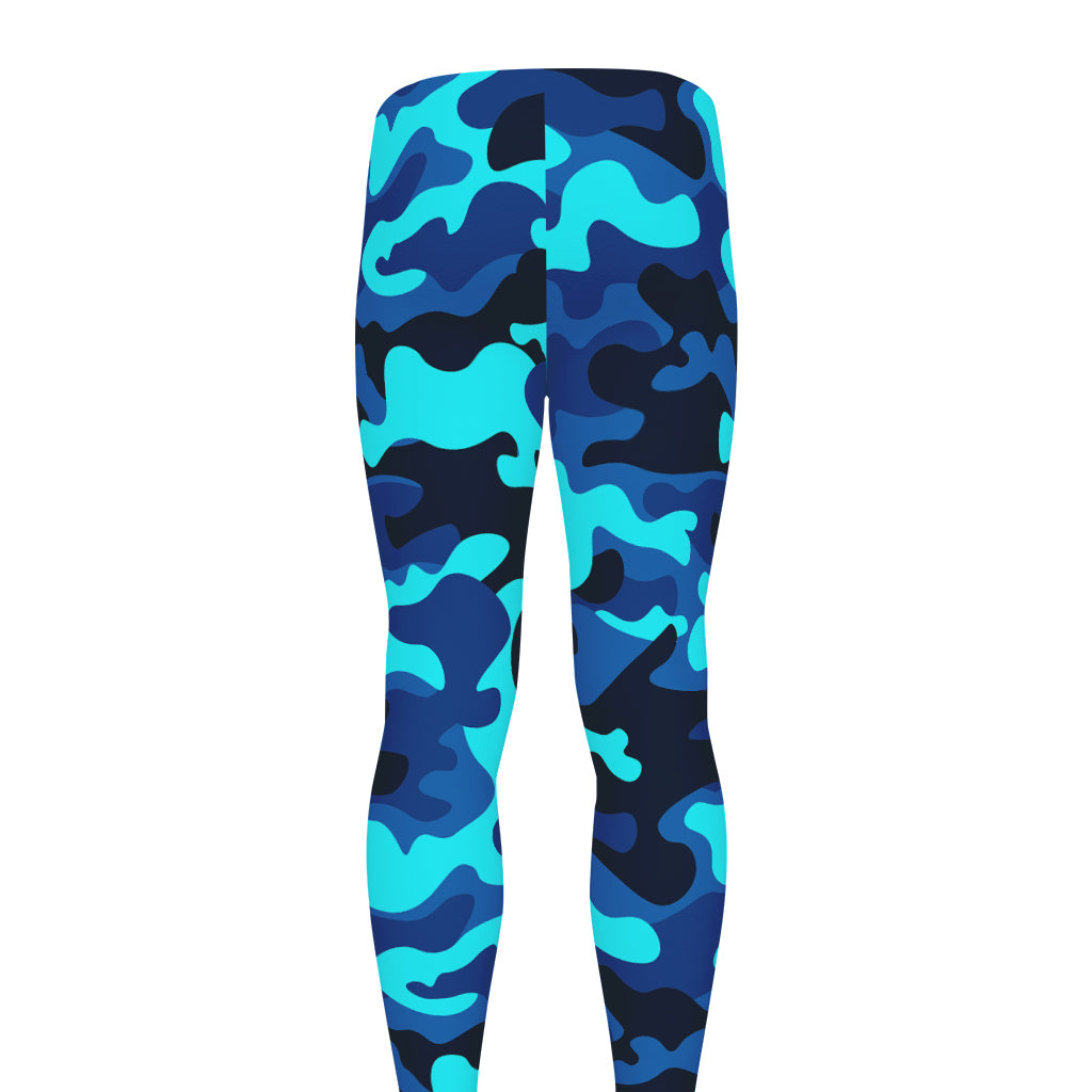 Blue And Black Camouflage Print Men's leggings
