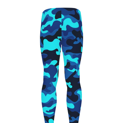 Blue And Black Camouflage Print Men's leggings