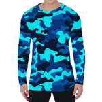 Blue And Black Camouflage Print Men's Long Sleeve T-Shirt