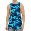 Blue And Black Camouflage Print Men's Muscle Tank Top