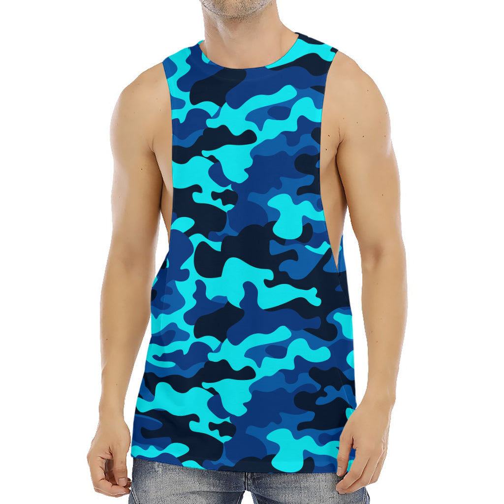 Blue And Black Camouflage Print Men's Muscle Tank Top