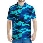 Blue And Black Camouflage Print Men's Polo Shirt