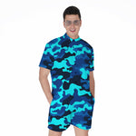 Blue And Black Camouflage Print Men's Rompers