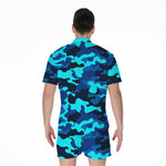 Blue And Black Camouflage Print Men's Rompers
