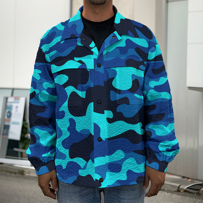 Blue And Black Camouflage Print Men's Shirt Jacket