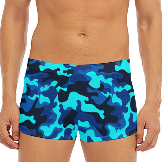 Blue And Black Camouflage Print Men's Short Boxer Briefs
