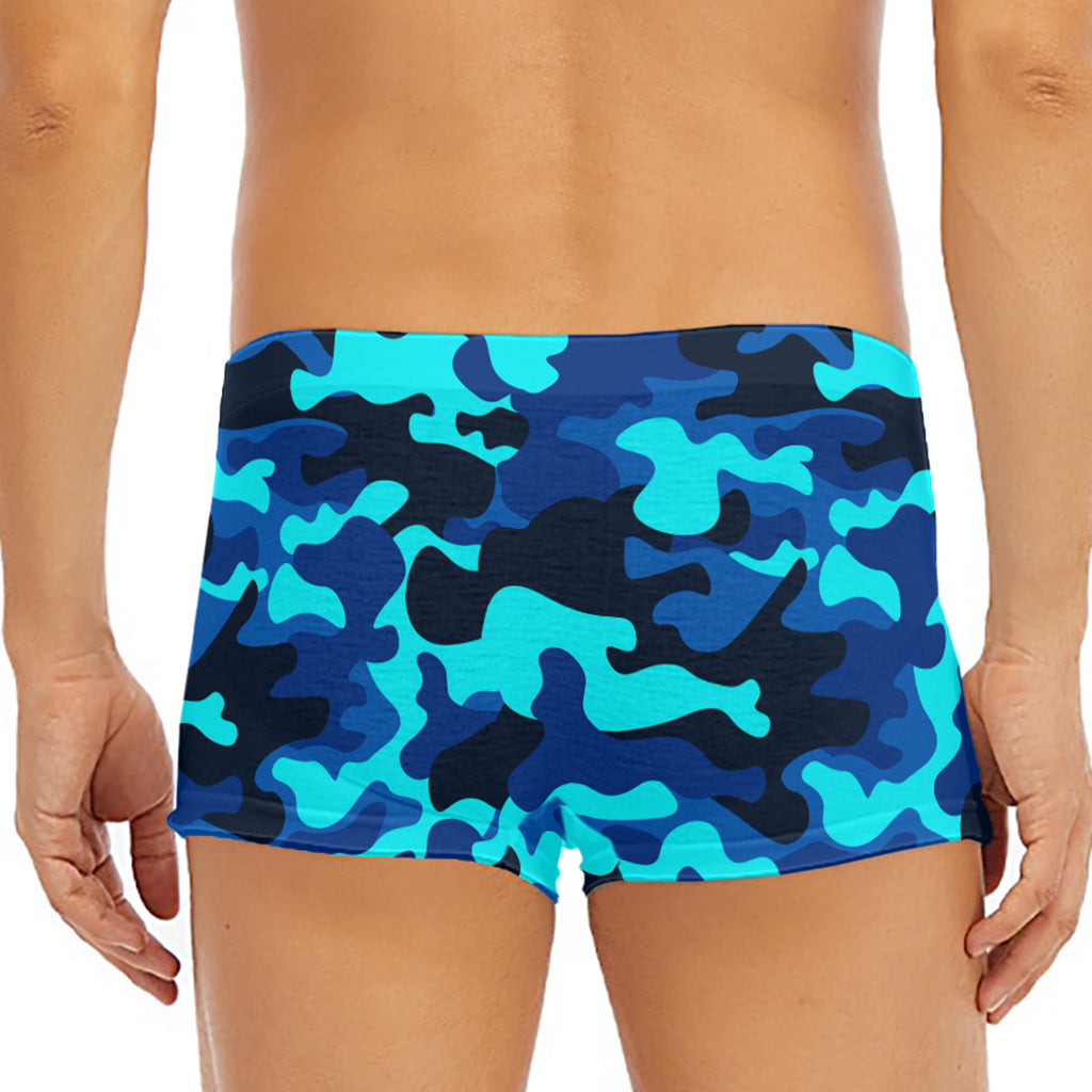 Blue And Black Camouflage Print Men's Short Boxer Briefs