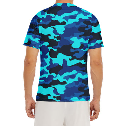Blue And Black Camouflage Print Men's Short Sleeve Rash Guard
