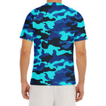 Blue And Black Camouflage Print Men's Short Sleeve Rash Guard