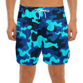 Blue And Black Camouflage Print Men's Split Running Shorts