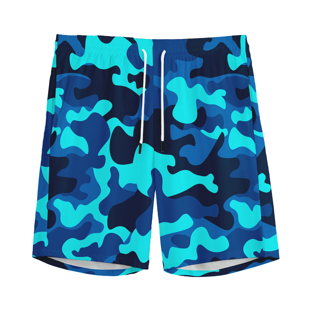 Blue And Black Camouflage Print Men's Sports Shorts