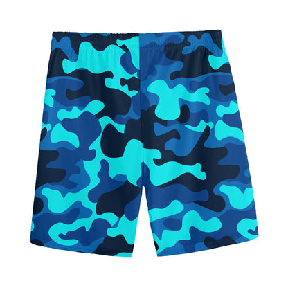 Blue And Black Camouflage Print Men's Sports Shorts