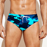 Blue And Black Camouflage Print Men's Swim Briefs