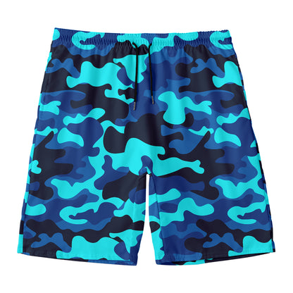Blue And Black Camouflage Print Men's Swim Trunks