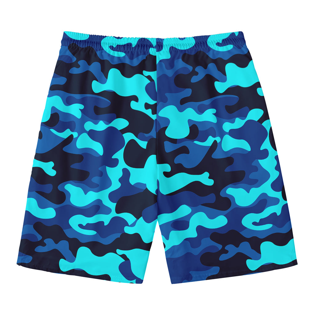 Blue And Black Camouflage Print Men's Swim Trunks