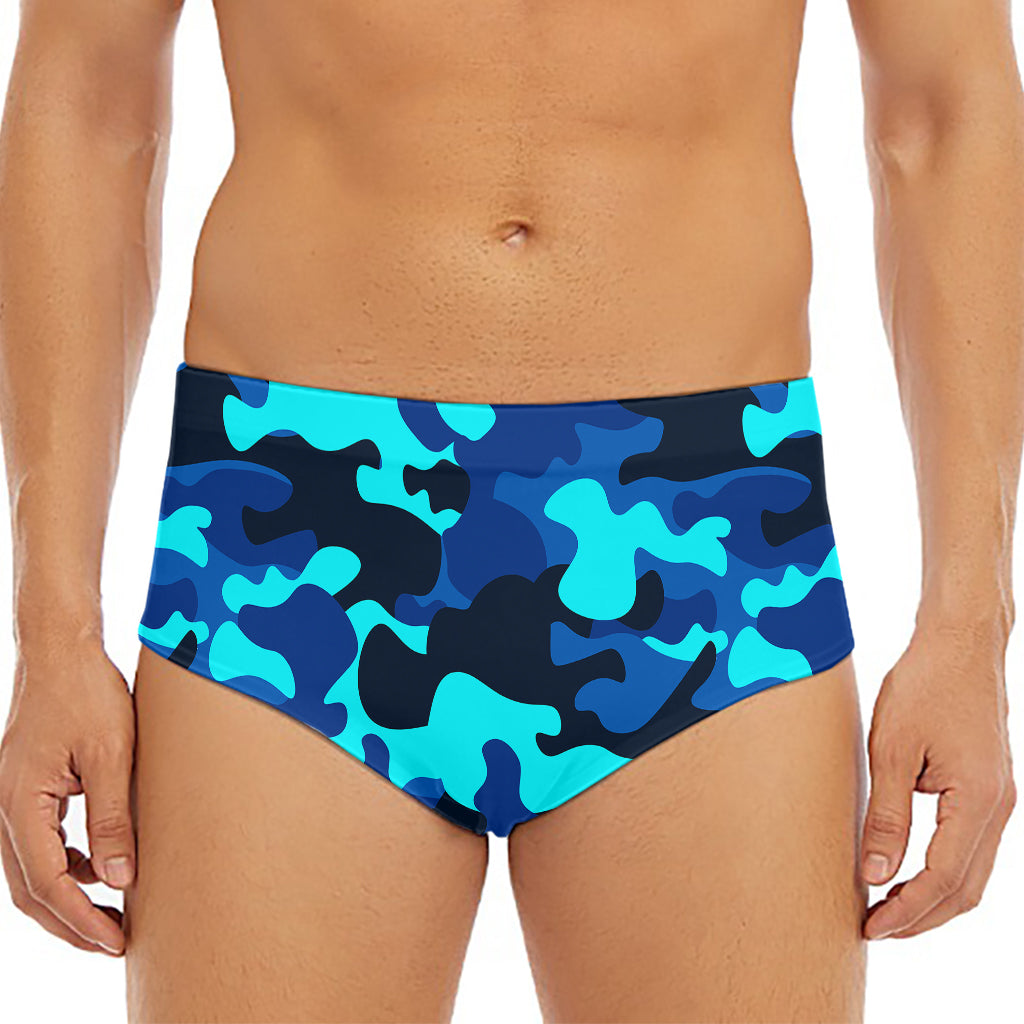 Blue And Black Camouflage Print Men's Triangle Swim Briefs