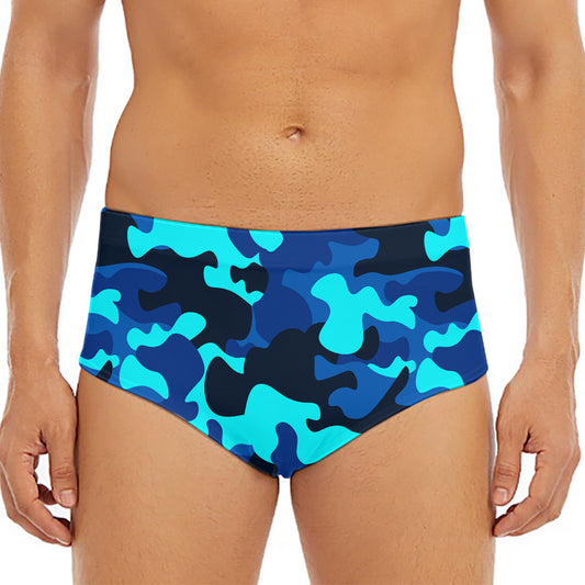 Blue And Black Camouflage Print Men's Triangle Swim Briefs