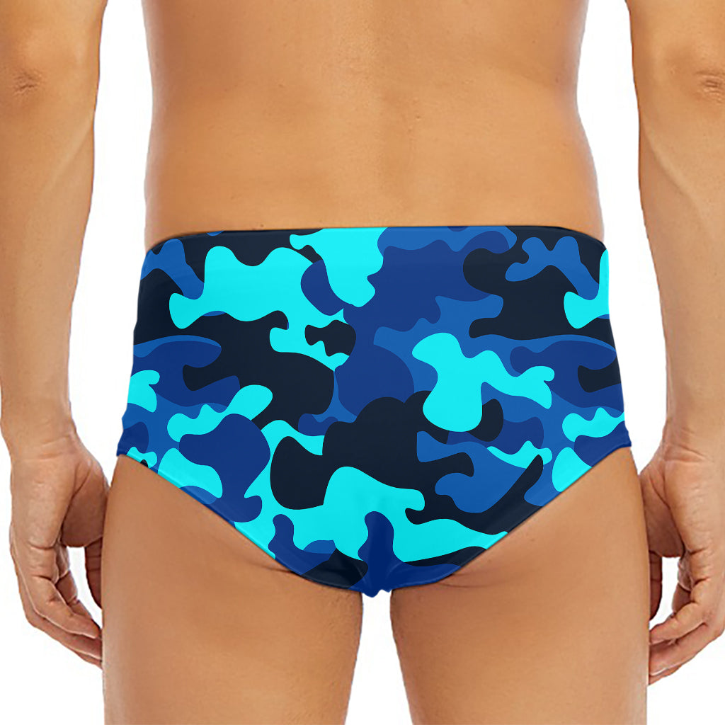 Blue And Black Camouflage Print Men's Triangle Swim Briefs