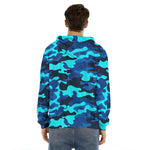 Blue And Black Camouflage Print Men's Velvet Pullover Hoodie