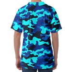 Blue And Black Camouflage Print Men's Velvet T-Shirt