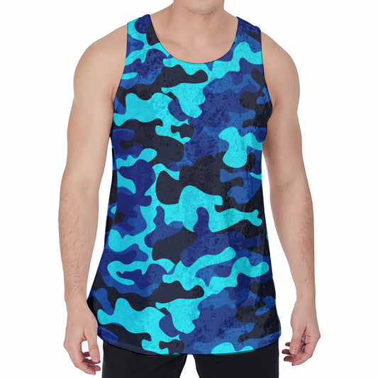 Blue And Black Camouflage Print Men's Velvet Tank Top