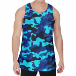 Blue And Black Camouflage Print Men's Velvet Tank Top