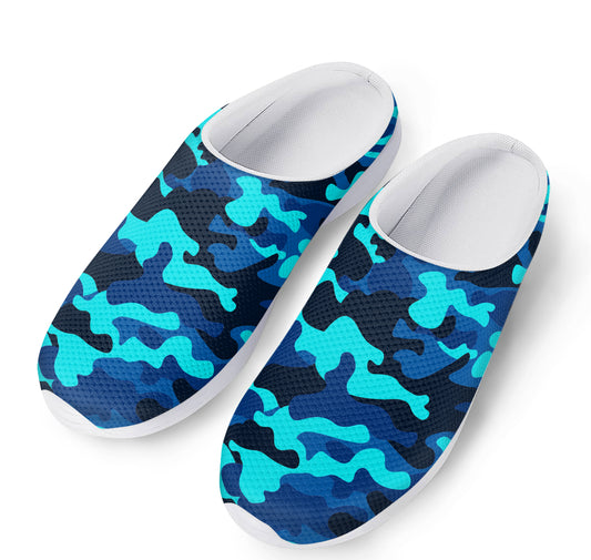 Blue And Black Camouflage Print Mesh Casual Shoes