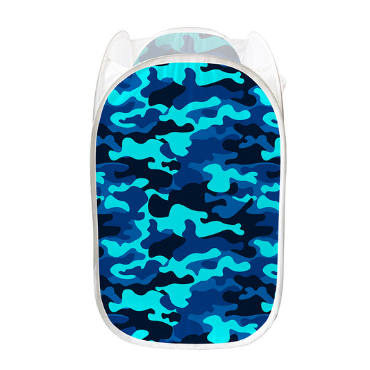 Blue And Black Camouflage Print Mesh Laundry Hamper