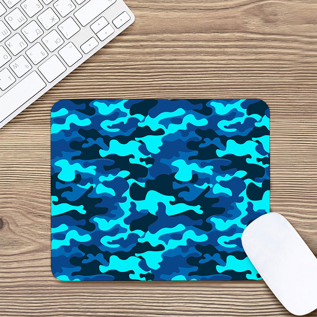 Blue And Black Camouflage Print Mouse Pad