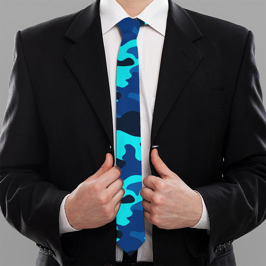 Blue And Black Camouflage Print Necktie