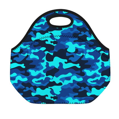 Blue And Black Camouflage Print Neoprene Lunch Bag