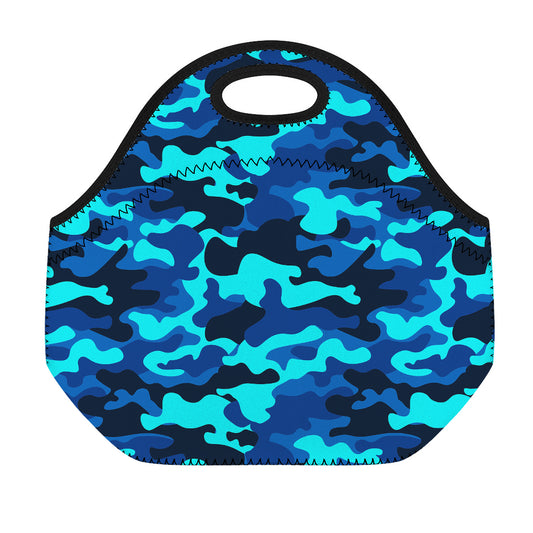 Blue And Black Camouflage Print Neoprene Lunch Bag