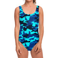 Blue And Black Camouflage Print One Piece Swimsuit