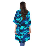 Blue And Black Camouflage Print Open Front Beach Cover Up