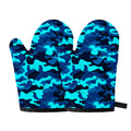 Blue And Black Camouflage Print Oven Mitts
