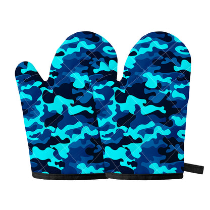 Blue And Black Camouflage Print Oven Mitts