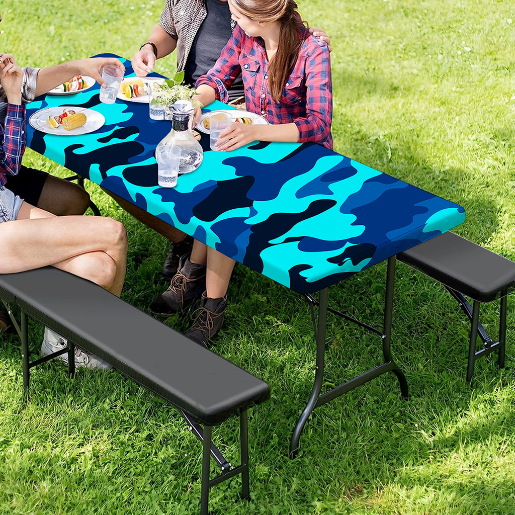 Blue And Black Camouflage Print Picnic Table Cover