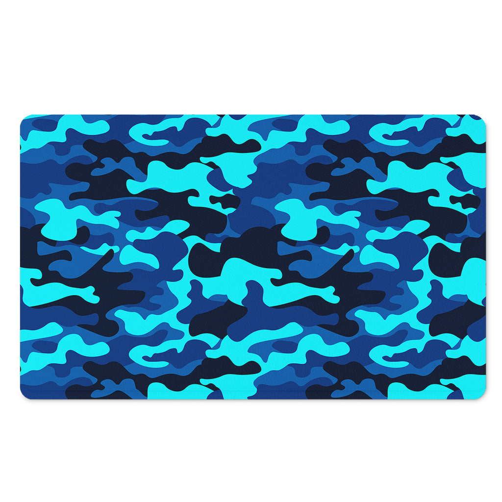 Blue And Black Camouflage Print Polyester Doormat