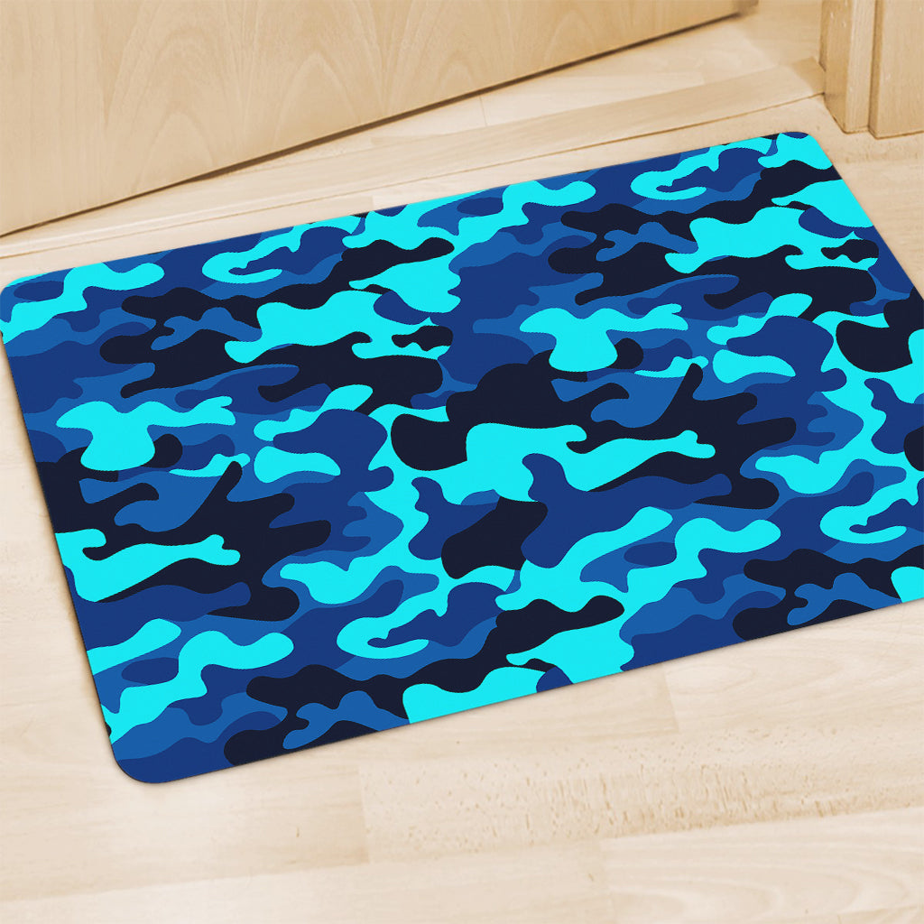 Blue And Black Camouflage Print Polyester Doormat