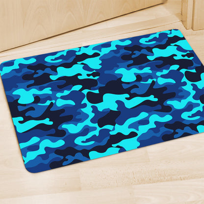 Blue And Black Camouflage Print Polyester Doormat