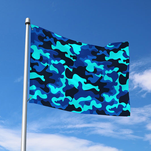 Blue And Black Camouflage Print Polyester Flag
