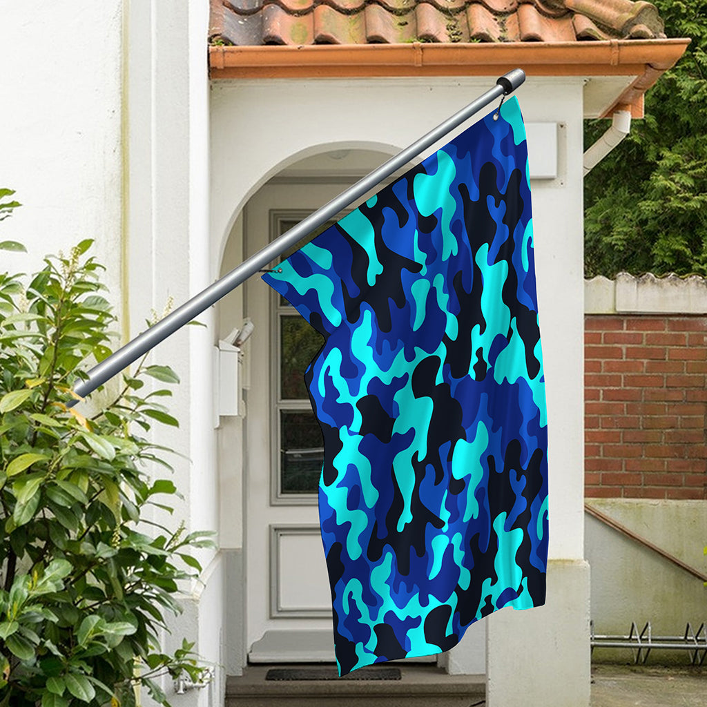 Blue And Black Camouflage Print Polyester Flag