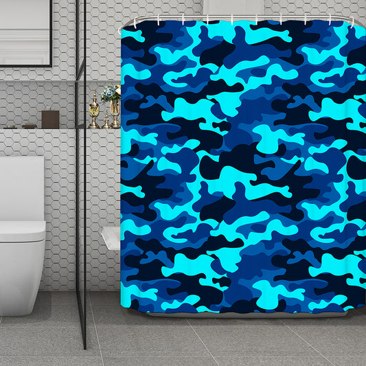 Blue And Black Camouflage Print Polyester Shower Curtain