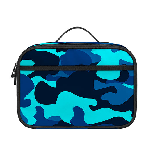Blue And Black Camouflage Print Portable Lunch Bag