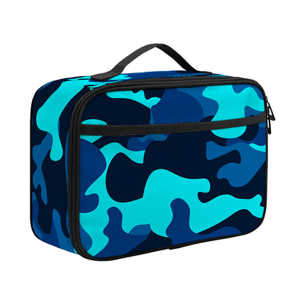 Blue And Black Camouflage Print Portable Lunch Bag