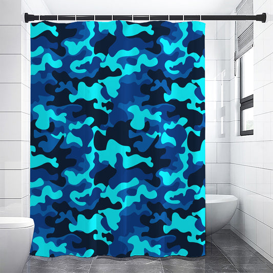 Blue And Black Camouflage Print Premium Shower Curtain