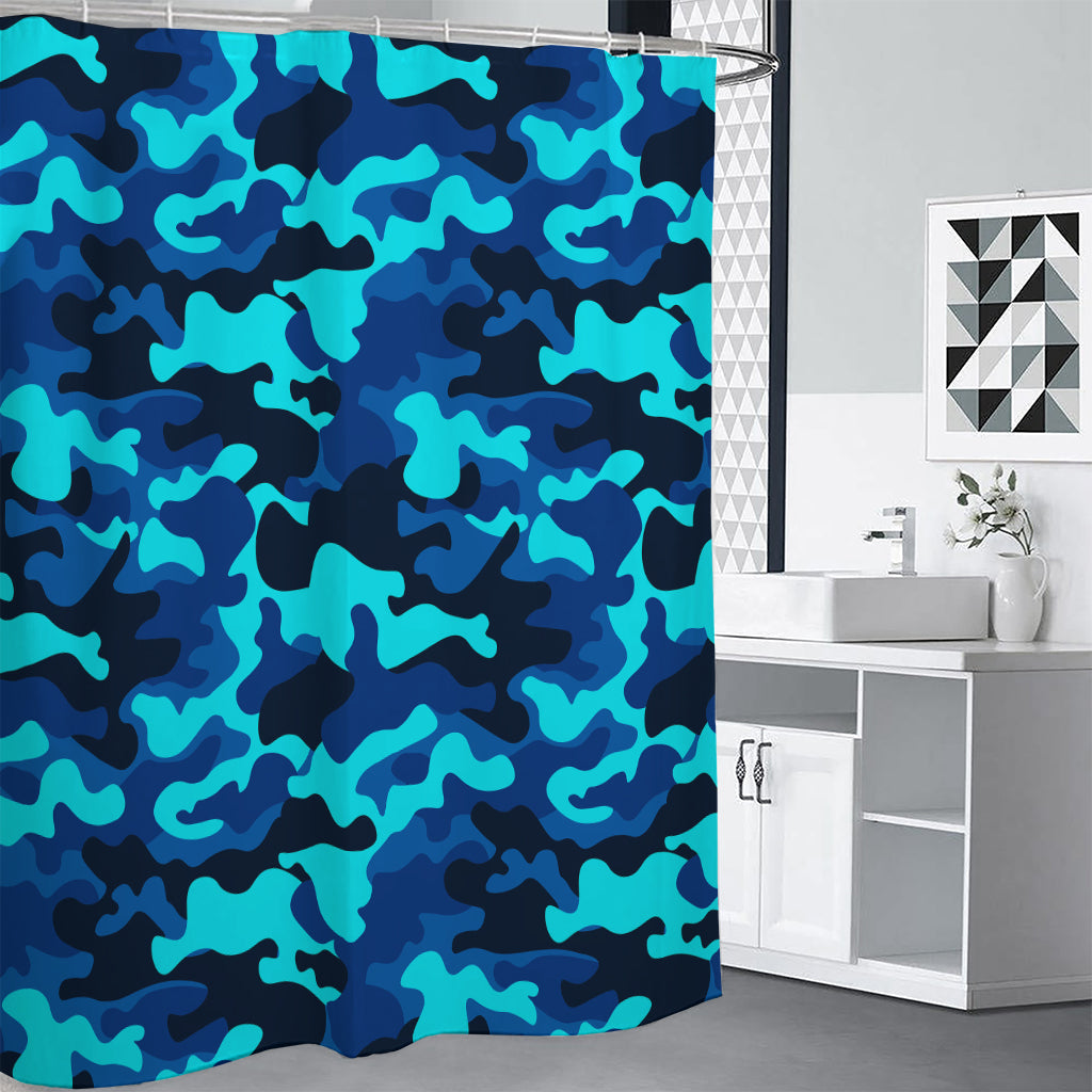 Blue And Black Camouflage Print Premium Shower Curtain